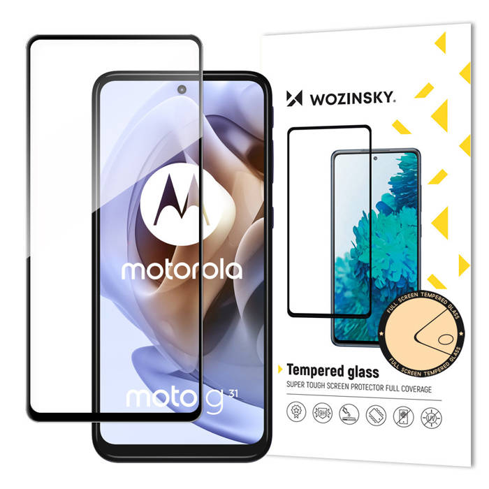 Wozinsky super wytrzymałe szkło hartowane Full Glue na cały ekran z ramką Case Friendly Motorola Moto G41 / G31 czarny